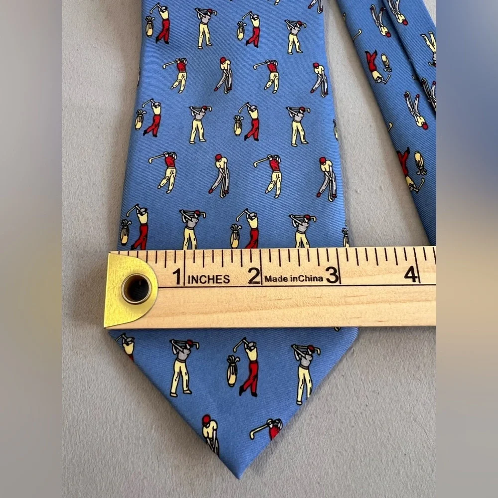 Vintage Firenze Mens Tie Necktie Blue‎ Large 100% Silk golf player